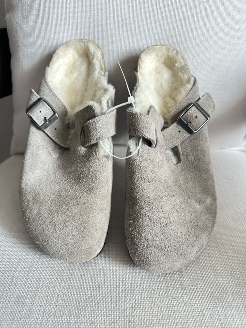 Cozy Suede Shearling-Lined Slip-On Clogs - Light Taupe